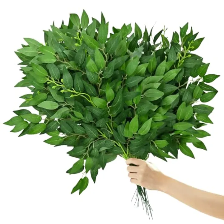 Jcbiovo 26Pcs Italian Ruscus Greenery Stems,Artificial Silk Greenery Leaves,Bendable Faux Hanging Plants Spray for DIY Wedding Arch Bouquet Table Centerpieces Vase Filler and Home Indoor Decor (26)