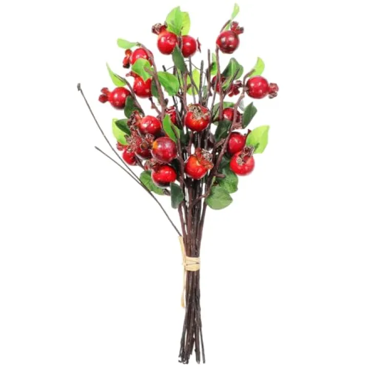VICASKY Faux Pomegranate Fake Artificial Stems Realistic Red Pomegranate Fruit Decoration Branches for Home Christmas Holiday Floral Arrangements Faux Berries and Leaves, 12.5" Long