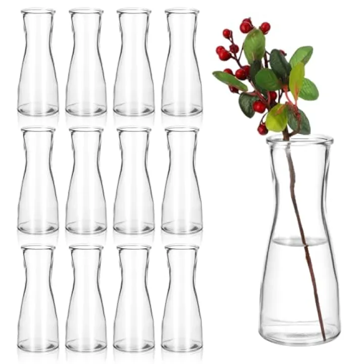 12 Pieces Glass Bud Vases for Centerpieces Clear Bulk Small Flowers Vases, Modern Minimalist Cute Decorative Table Centerpieces for Decor Wedding Birthday Party Home Living Room