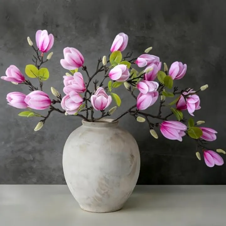 Ivydale Artificial Magnolia Flowers Stems, 5PCS Hotpink Fake Flowers Buds, 26" Flora Branches Home Decor for Tall Vase Realistic Table Centerpiece Indoor Decoration (No Pot)