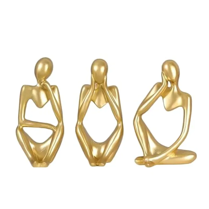 MOYEE Bookshelf Decor Thinker Statue, Gold Reading Women Statue for Home Living Room Bedroom Office Shelf Table Desk Bookshelf Decor