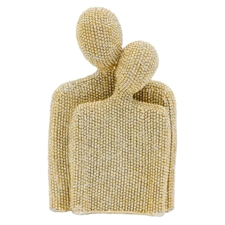 Neeenn Sparkling Gold Hugging Couple Statue, Romantic Resin Lovers Figurine, Modern Abstract Art Sculptures for Home Living Room Bedroom Office Bookshelf Decor, Luxury Wedding & Valentine's Day Gift