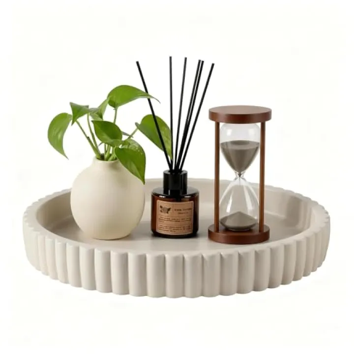 Zyphlux Decorative Tray & Elegant Coffee Table Tray,Beautiful Round Trays 11" Round Table Centerpiece Home Decor for Organizing Jewelry, Keys,Ideal Living Room Apartment Must Haves Essentials