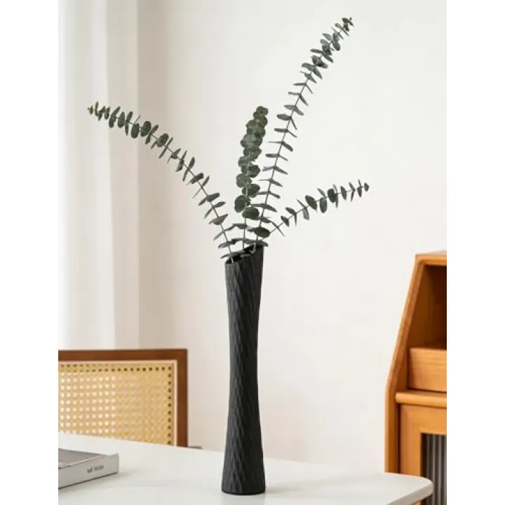 Black Tall Vase, 16" Skinny Pretty Waist Ceramic Vase, Handmade Flower Vases for Entryway, Bookshelf, Fireplace, Shelf Decorative