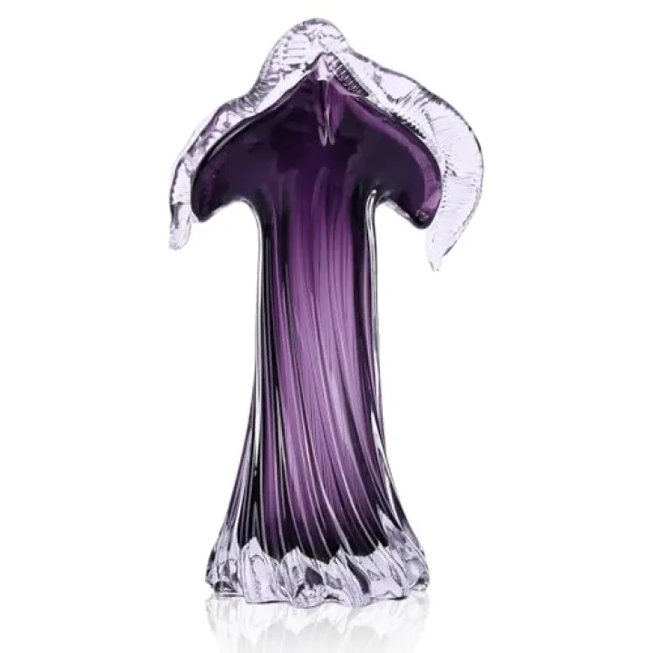 Hand-Blown Glass vase, Purple Glass vase, Modern Art-Style Decorative vase, Suitable for Home Living Rooms, Dining Table centerpieces, Offices, Bookshelves, Coffee Tables, and TV Cabinet Decor.