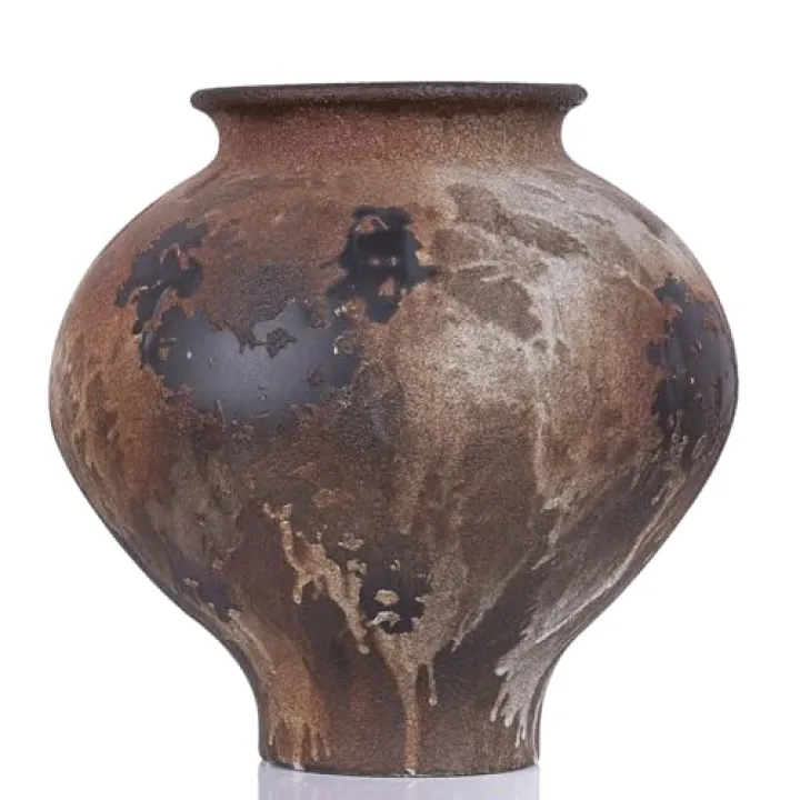 Wabi Sabi Rusty Vintage Vase, Wabi Sabi Decor Rustic Farmhouse Natural Pottery Vase for Centerpiece, Textured Pottery Flower Vases for Home Decorative, Living Room, Bedroom (Black borwn, 11 Inch)