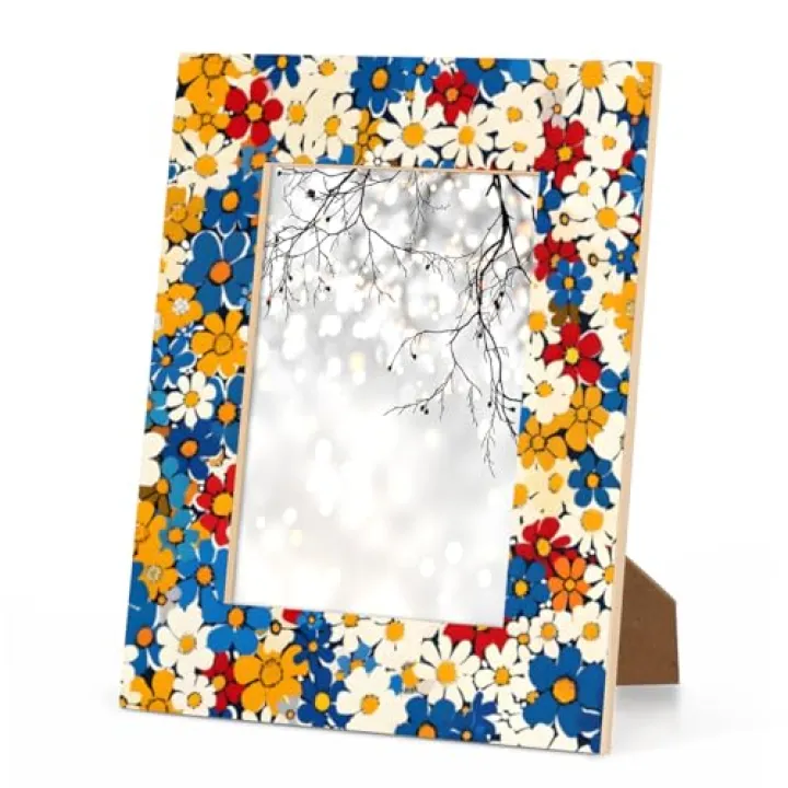 LCLJJDMBM Flower Floral 8x10 Picture Frame Cute Blue Red White Yellow Photo Frame 8 by10,Wooden Picture Frame Horizontal & Vertical Display 6x8 or 8 x10 Pictures For Desktop Wall Collage Decor