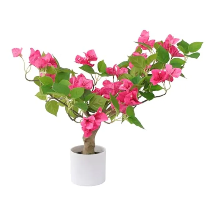 Artificial Bougainvillea Tree in Pot, 16" Height Indoor Fake Greenery Faux Flower Potted Plant Artificial Bougainvillea Tree for Table Home Office Living Room Kitchen Festival Decor (Deep Pink)
