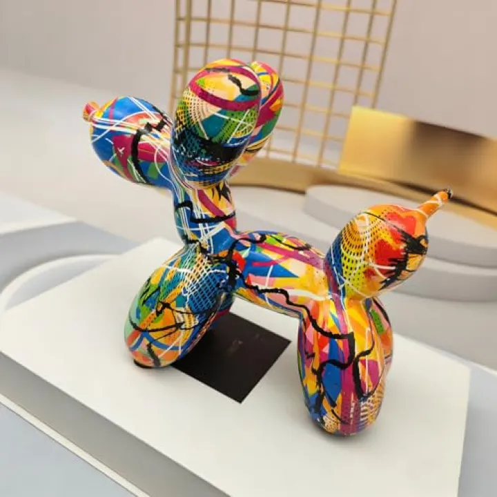 Zige Lily Balloon Dog Statue for Home Decor, Resin Animal Puppy Decoration for Bedroom, Living Room, Kitchen, Office on Table, Shelf, Desktop, Cabinet (Graffiti A)