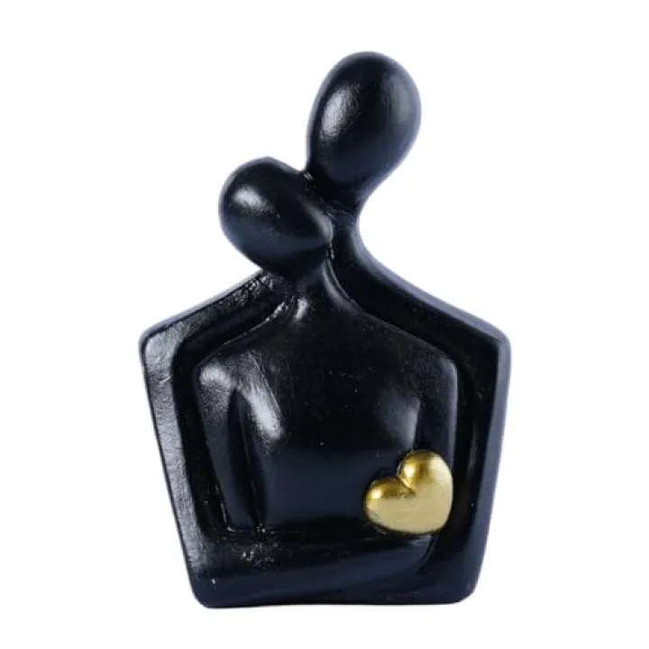 Brizoria Romantic Couple Hugging Resin Statues, Minimalist Heart Theme Home Decor Ornaments, Office Desktop Decor, Valentine's Day & Wedding, Black