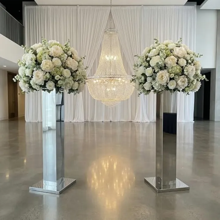 Hafyow 2PCS Tall Silver Vases for Centerpieces,31.5inch Stainless Steel Column Geometric Centerpieces Wedding Flower Stand Flower Floor Vase for Tables Wedding Anniversary