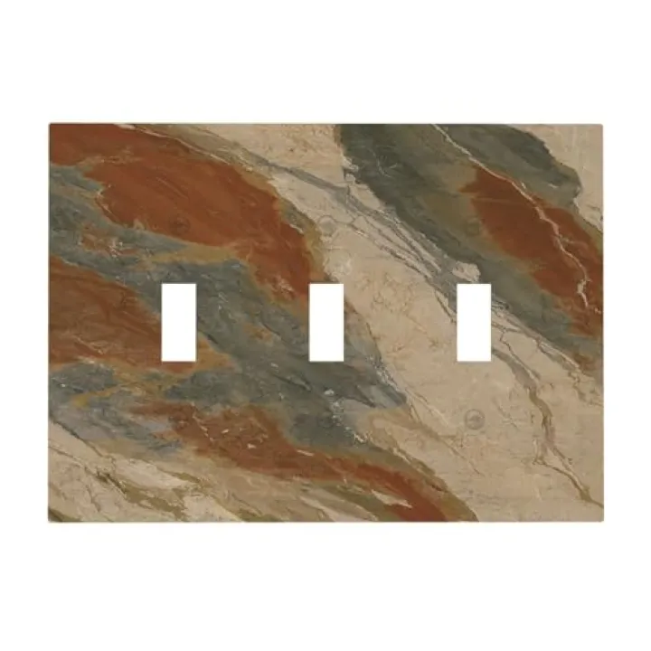 GNIXYUNXI Decorative Light Switch Cover Plate Terracotta Gray Marble Pattern 3 Gang Wall Plate Triple Toggle Switch Plate Covers Electrical Outlet Cover for living Room Home Decor