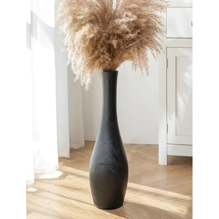 Hanobe Black Tall Floor Vase: 22 Inch Wooden Modern Decorative Vases for Living Room Bedroom Hallway Minimalist Large Standing Vase for Corner Fireplace Nook Decor