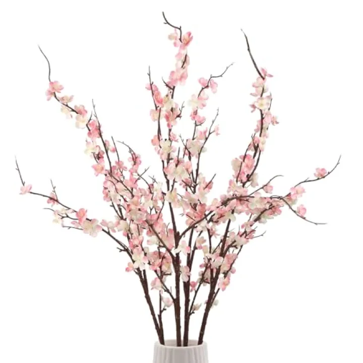 Hupiosy 38'' Artificial Cherry Blossom Branches 4PCS Pink Cherry Blossom Branches with Long Stems Faux Silk Flowers for Vase Spring Wedding Home Office Bedroom Party Table Centerpieces Decor (Pink)