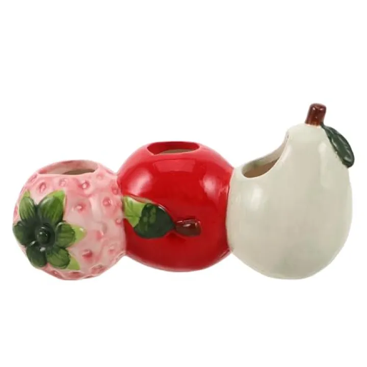 Garneck Mini Ceramic Fruit Vase Pear Strawberry Apple Shaped Hydroponic Water Propagation Containers Glazed Bud Vases for Fresh Flowers Spring Mantel Kitchen Table Centerpiece Decor