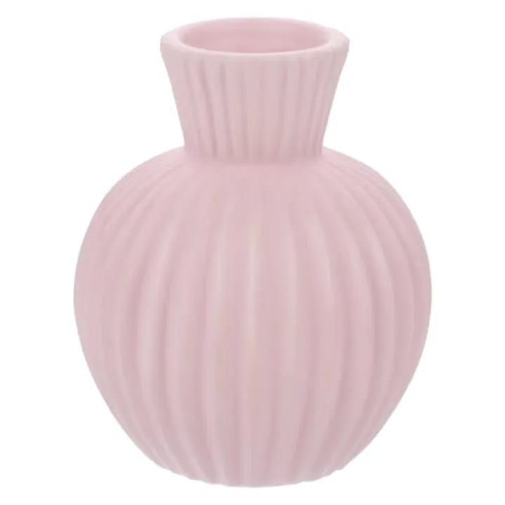 JEWEDECO Ceramic Flower Vase Pink Stripe Design, Hydroponic Fresh and Artificial Flowers Container, Creative Tabletop Decor for Home and Office