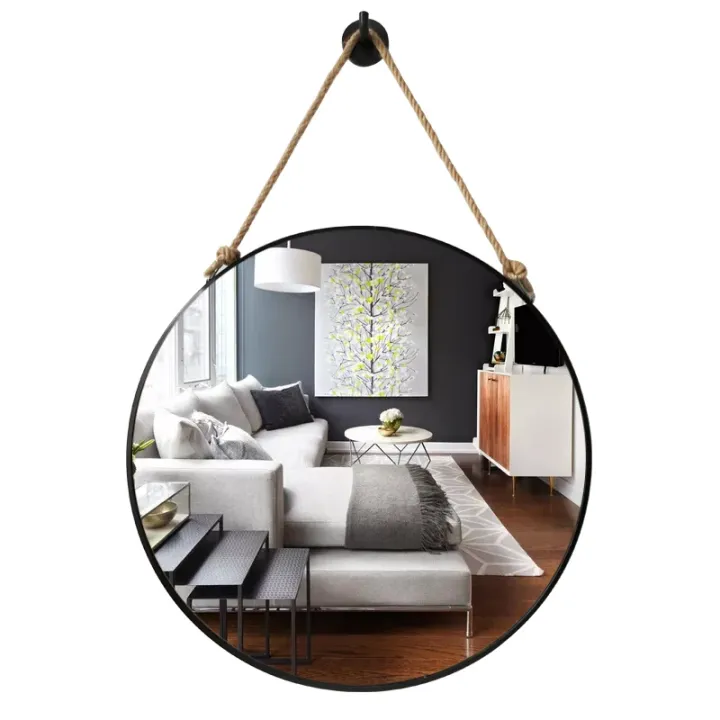 Bathroom mirror hanging wall dormitory round mirror no punch paste wall hanging bathroom comb makeup double-sided mirror 30*30cm