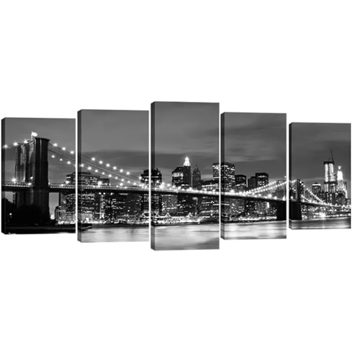 Wieco Art New York Brooklyn Bridge Canvas Wall Art