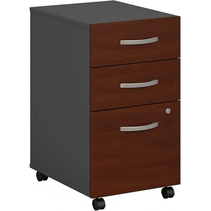 Bush Business Furniture Series C 3 Drawer Rolling File Cabinet, Under Desk Storage with Wheels for Home and Professional Office, Hansen Cherry