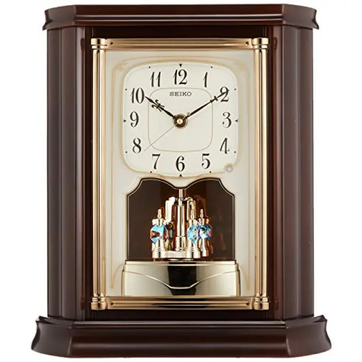 Seiko BY233B Clock Clock Radio Analog Rotating Decoration Wooden Frame Dark Brown Wood Base