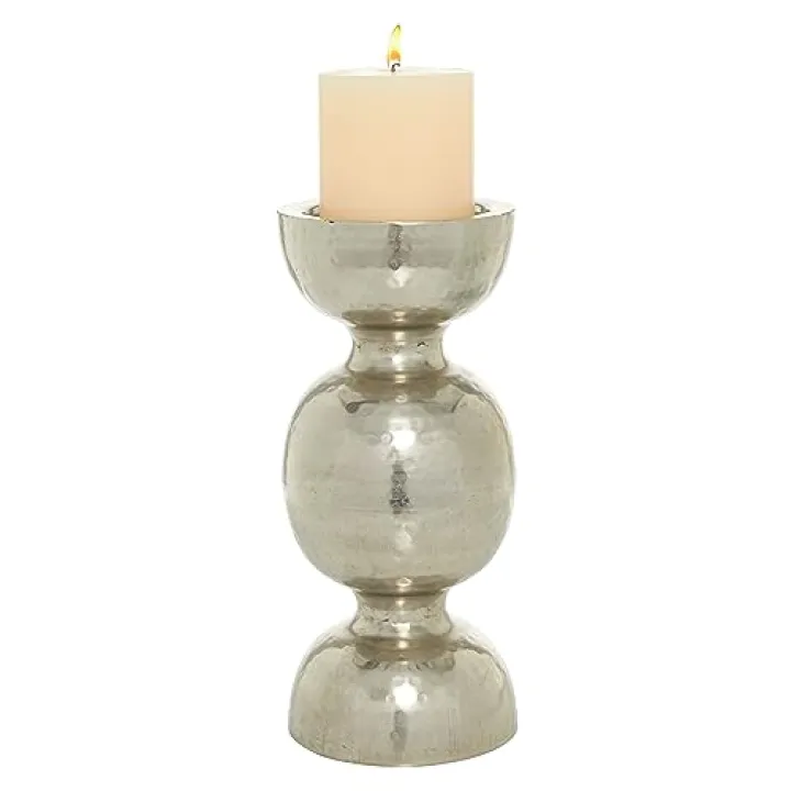 Deco 79 Metal Handmade Pillar Candle Holder, 14" x 6" x 6", Silver