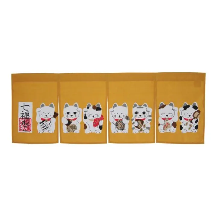 Narumi Made in Japan Shichifuku Manekineko Brown Color Noren Curtain Tapestry