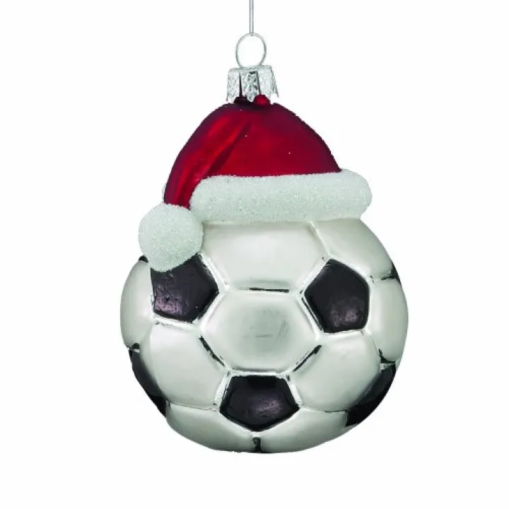 Kurt S. Adler Noble Gems Soccer Ball with Santa Hat Glass Ornament NB0285 for Christmas