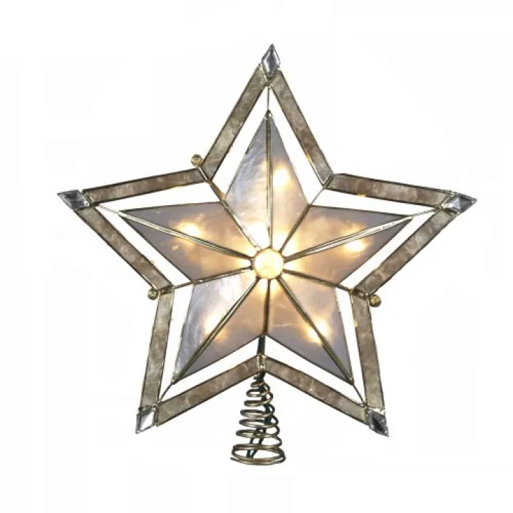 Kurt Adler 10 Light 10-Inch 5 Point Large Star with Smoke Capiz Treetop with 2-Inch Thick Gold Paint Finish