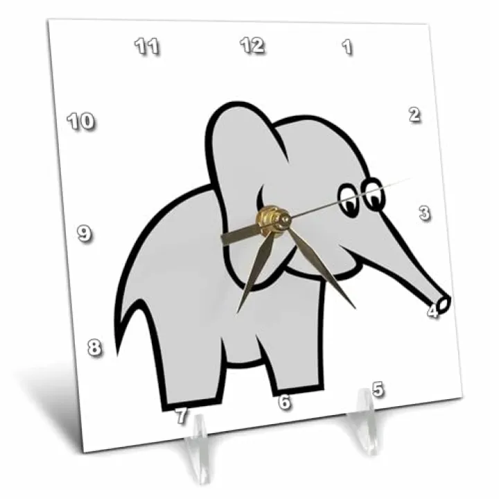 3dRose dc_23431_1 Elephant Desk Clock, 6 by 6-Inch