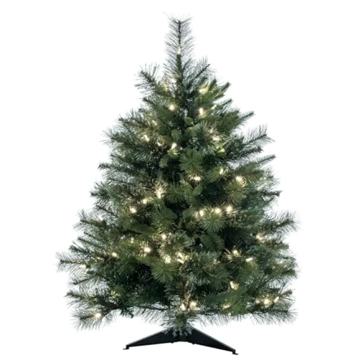 Vickerman 3' Tall Cashmere Pine Artificial Christmas Tree, 100 Warm White Dura-Lit® LED Lights - 223 PVC Tips - Faux Christmas Tree - Seasonal Indoor Home Decor