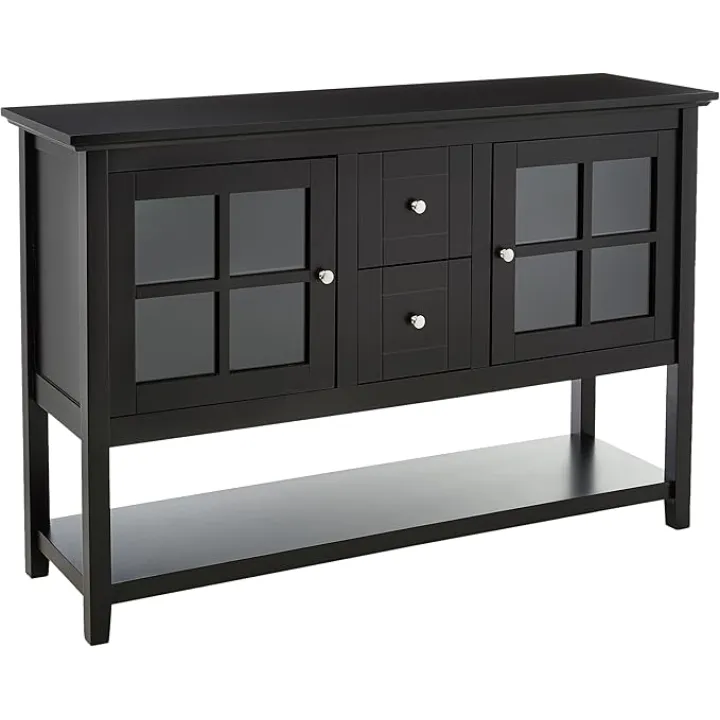 Walker Edison Charlotte Classic Glass Door Storage Buffet, 52 Inch, Black