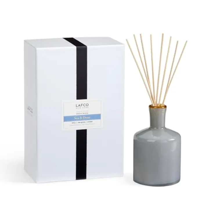 LAFCO New York Signature Reed Diffuser, Sea & Dune - 15 oz - Up to 9 Months Fragrance Life - Reusable, Hand Blown Glass Vessel - Natural Wood Reeds - Made in The USA