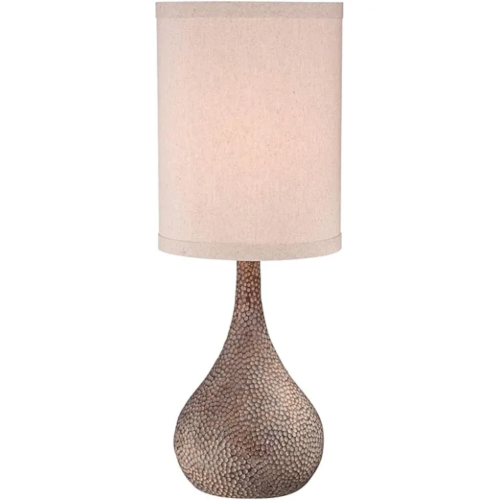 360 Lighting Chalane Industrial Rustic Farmhouse Gourd-Shaped Table Lamp 31.25" Tall Hammered Antique Bronze White Linen Cylinder Uno Shade for Living Room Bedroom House Bedside Nightstand