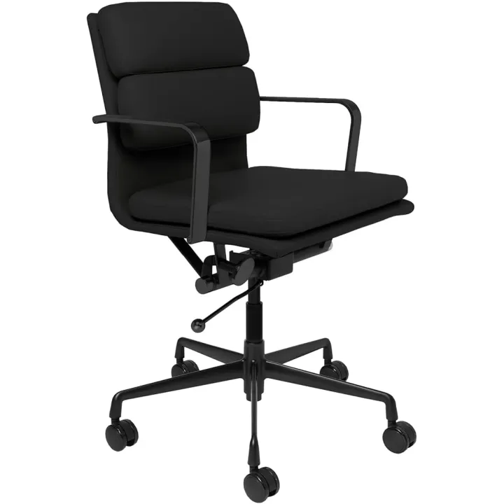 Laura Davidson Furniture SOHO II Padded Management Office Chair - Mid Back Desk Chair with Arm Rest, Swivel & Cushion Availability, Made of Faux Leather, Black, Computer Chair