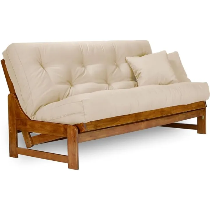 Arden Futon Set - Full Size, Frame, 8" Mattress, Twill Ivory Cover