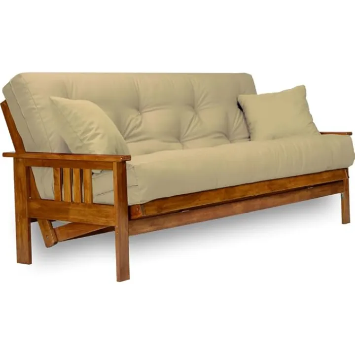 Nirvana Futons Stanford Futon Set - Full Size, Frame, 8" Mattress, Twill Ivory Cover