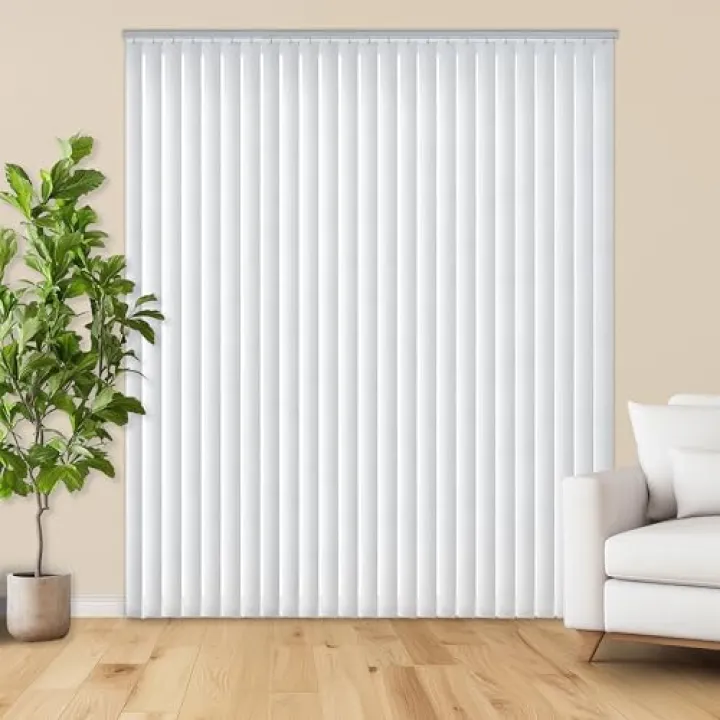 Vertical Hard Window Patio Blinds - White, 84" L x 78" W Plain & 3-1/2-Inch Vane - Easy Installation for All Patio Doors, Hardware Included - Aluminum Track for Durability, Anti-Static Slats