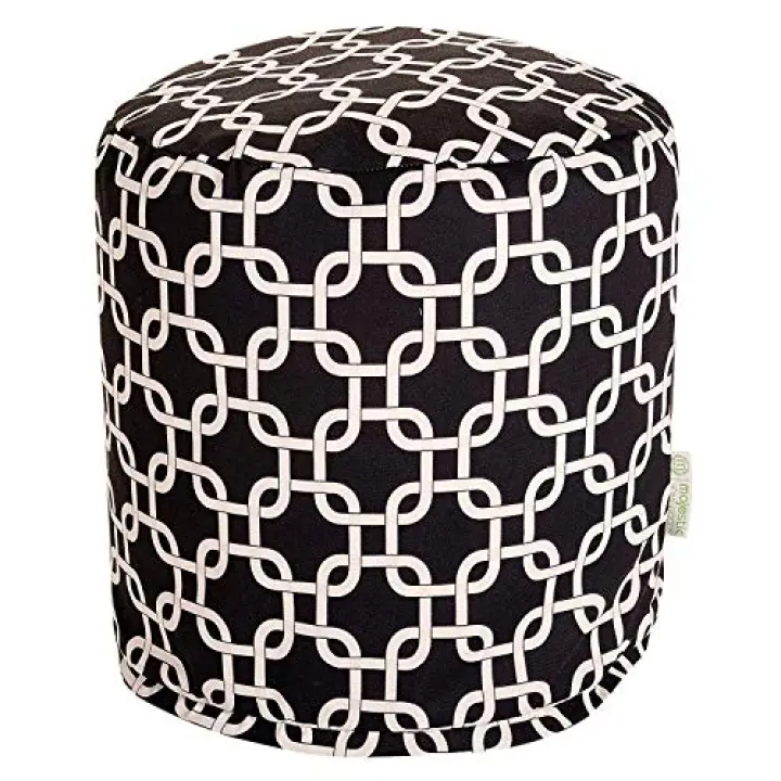 Majestic Home Goods Links Indoor/Outdoor Bean Bag Ottoman Pouf, 16" L x 16" W x 17" H, Black