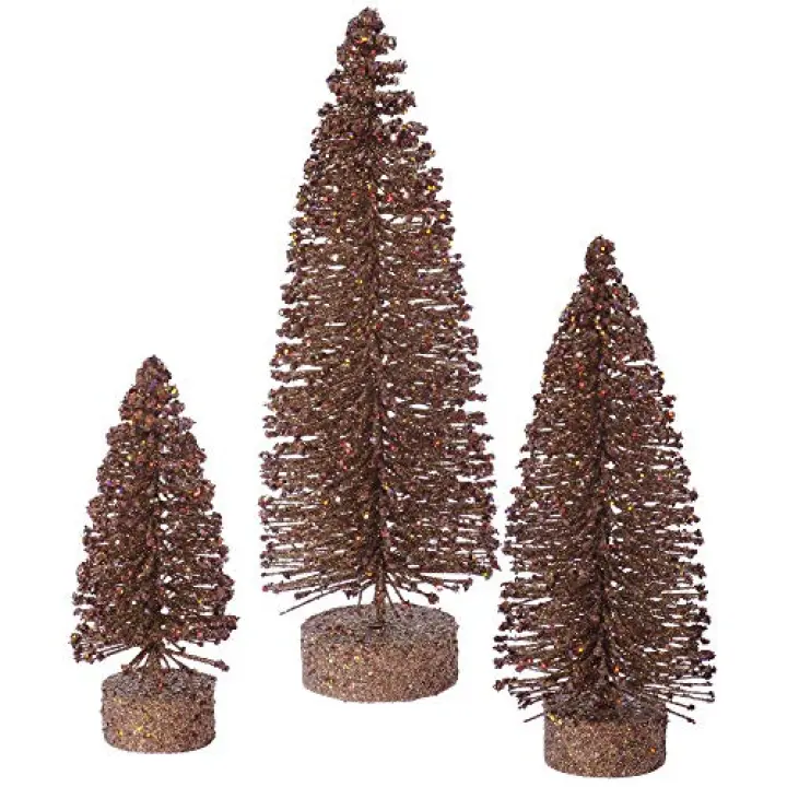 Vickerman 5"/7"/9" Mocha Glitter Oval Artificial Christmas Tree, Unlit - Faux Christmas Tree Set - Seasonal Indoor Home Decor