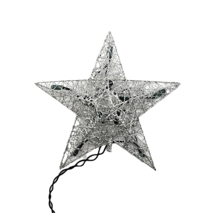 10.5" Lighted Silver Glittered Wire Star Christmas Tree Topper - Clear Lights