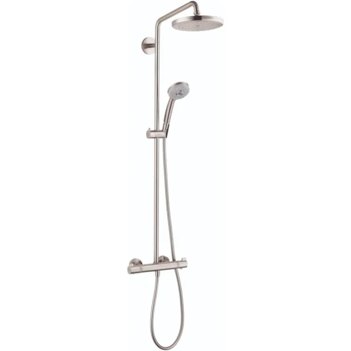 hansgrohe Croma Shower Faucet Set with Handheld Shower, Rain AirPower Spray, QuickClean Showerpipe Shower Set in Brushed Nickel, 27185821