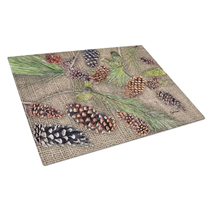 Caroline's Treasures 8735LCB Pine Cones Glass Cutting Board Large Decorative Tempered Glass Kitchen Cutting and Serving Board Large Size Chopping Board