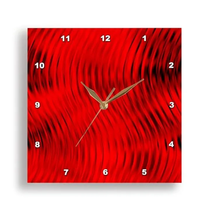 3dRose DPP_66172_3 Red Metal Look with Stamped Waves-One Dimensional-Wall Clock, 15 by 15-Inch