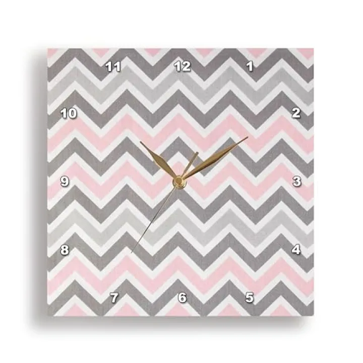 3dRose DPP_60535_2 Pink N Gray Zig Zag Stripes Wall Clock, 13 by 13-Inch