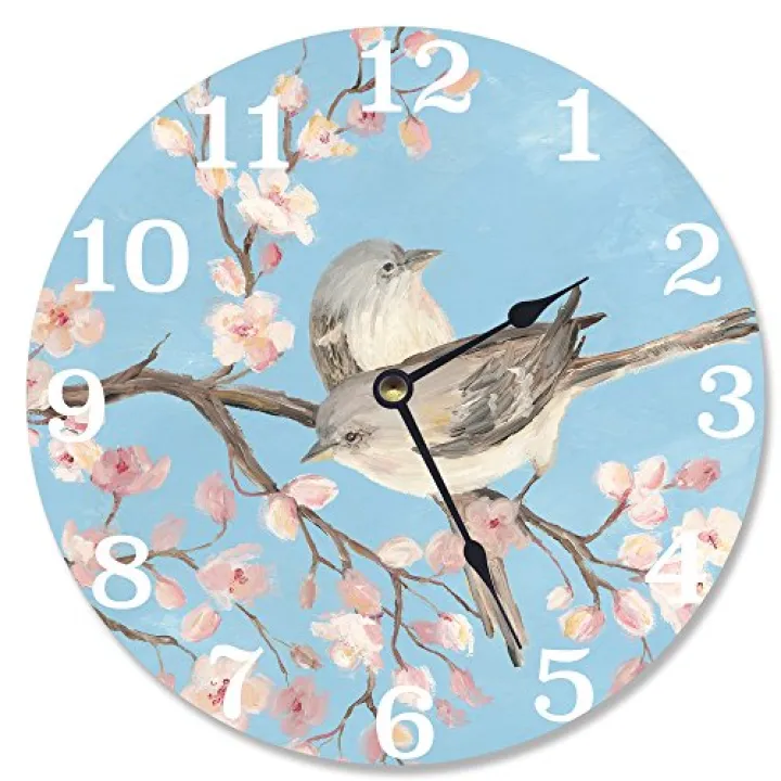 Stupell Industries Blue Blossom Bird Decorative Vanity Wall Clock, 12 x 0.4 x 12, Multi-Color