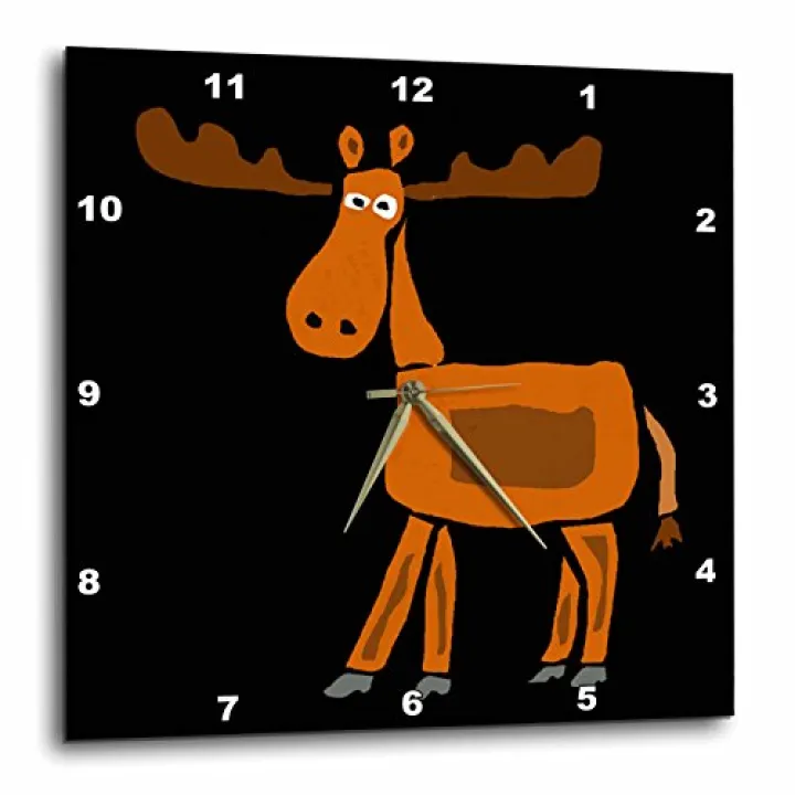 3dRose DPP_200452_1 Fun Moose Primitive Art Wall Clock, 10 by 10"