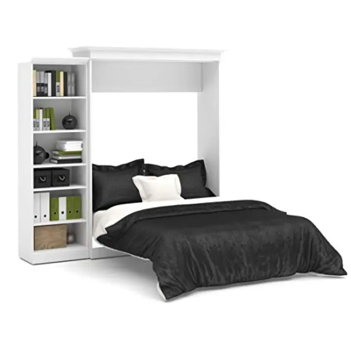 Bestar Versatile Queen Murphy Bed with Closet Organizer (92W) in White, Sleeping Arrangement and Wardrobe for Multipurpose Room