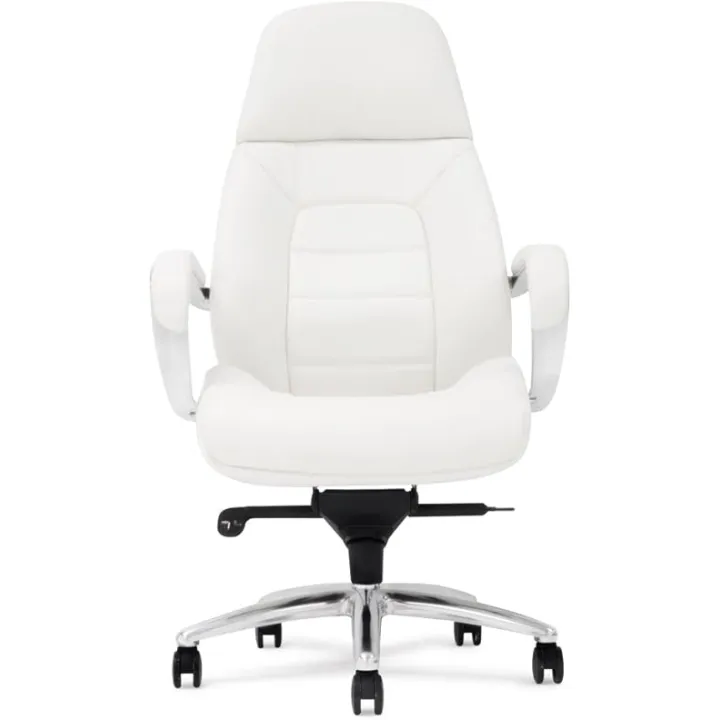 Zuri Furniture Gates Genuine Leather Aluminum Base High Back Executive Chair - White