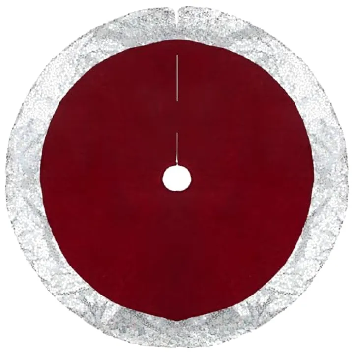 Velvet Sequined Christmas Tree Skirt - 48" - Red and Silver