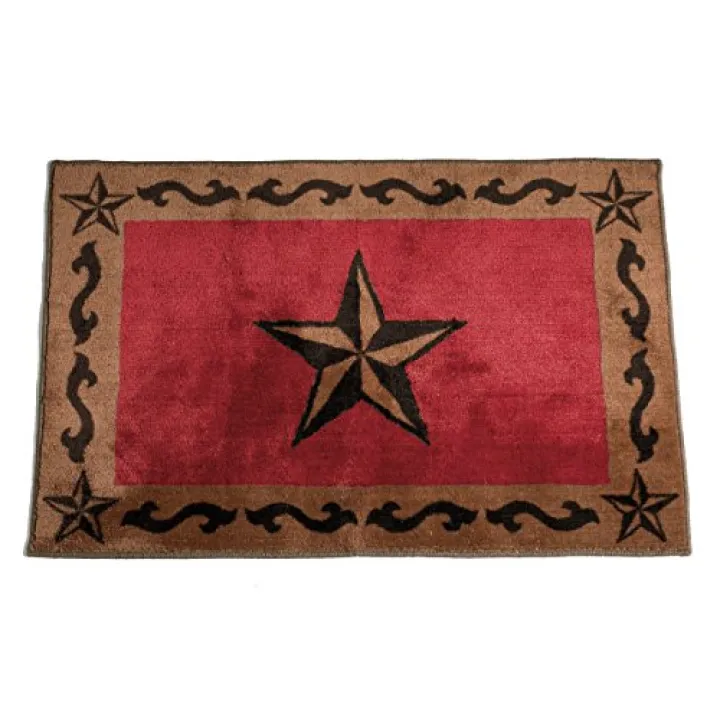 Paseo Road Rustic Star Western Cabin Kitchen Mat, Rustic Bathroom Rug 24x36 inch, Brown Red Star Scroll Themed Non-Slip Washable Floor Bath Rug